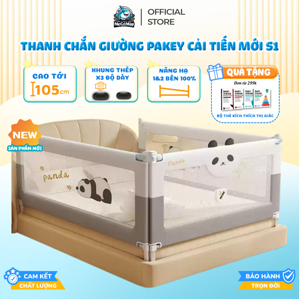 [Mẫu Mới] Thanh Chắn Giường Pakey Cải Tiến Mới, Thanh Chắn Giường Nâng Hạ 1&2 Bên Có Khóa An Toàn - 