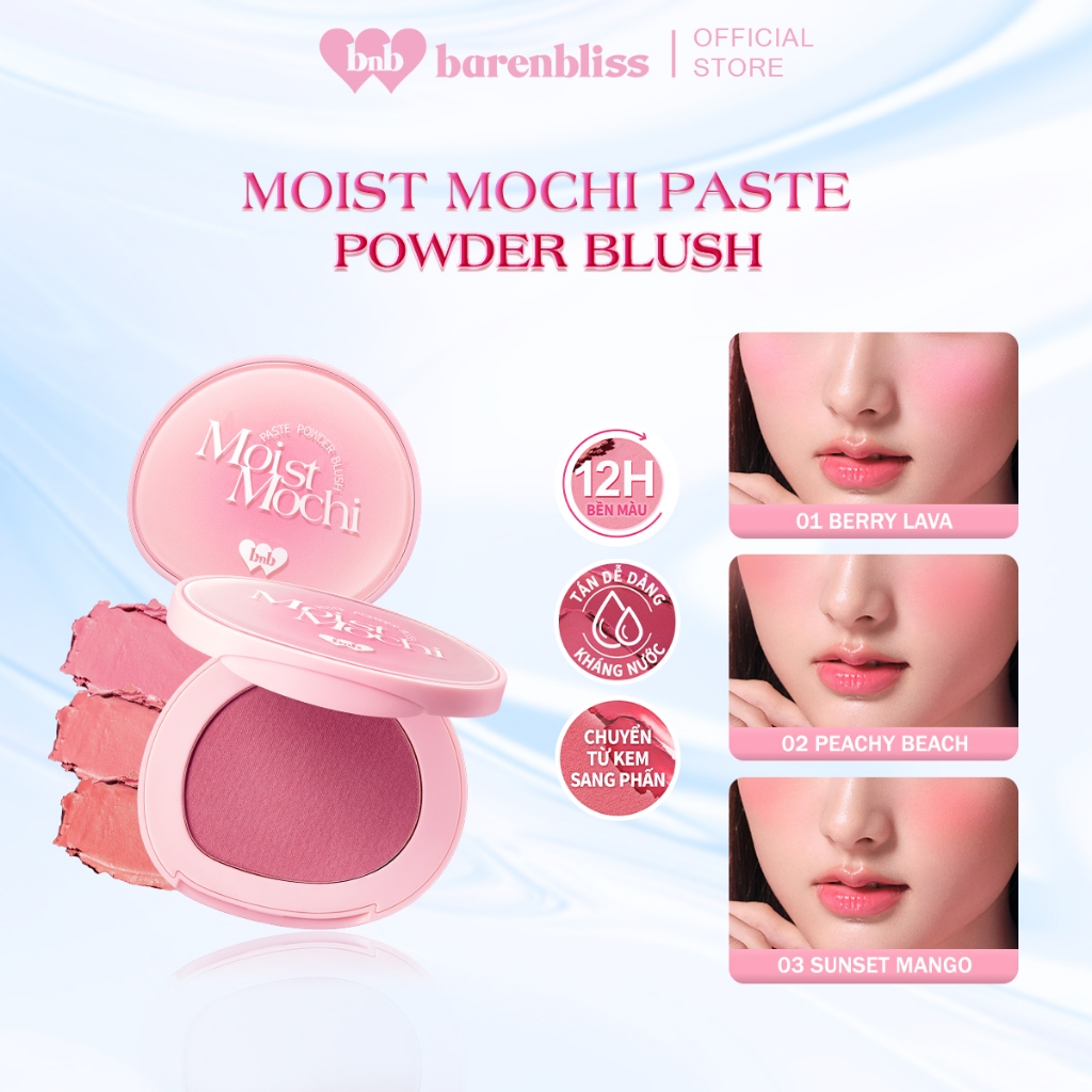  Má hồng barenbliss Moist Mochi Paste Powder Blush kem lai phấn dễ tán bền màu mịn màng tươi tắn 4.5g 