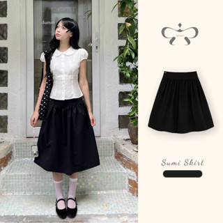 AREUM Chân váy lửng SUMI Skirt kaki đen đơn giản kiểu Nhật