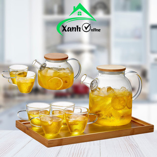  Ấm Thủy Tinh Pha Trà Chịu Nhiệt Nắp Gỗ Gioăng Cao Su Chống Tràn - Bình Đựng Nước Thủy Tinh Có Màng Lọc HX126 