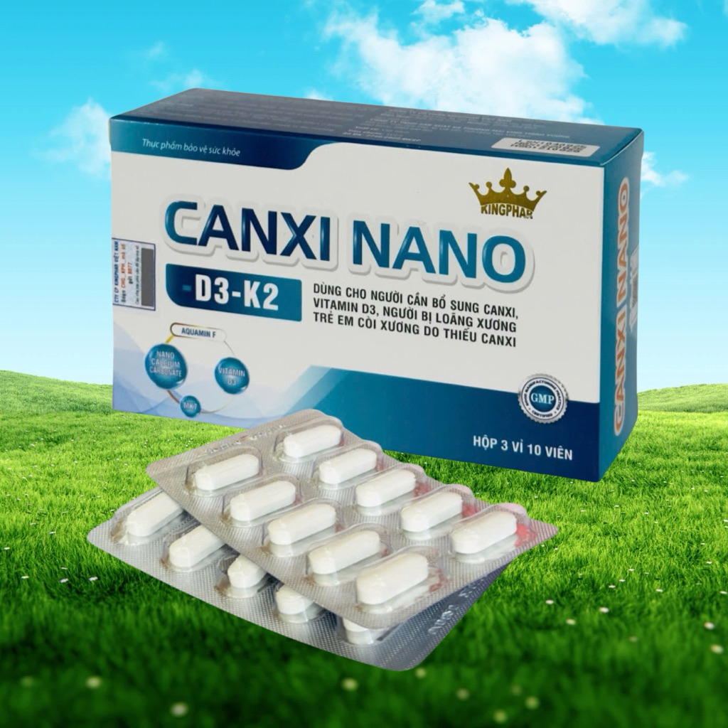Canxi Nano – D3 – K2 kingphar 3 , hộp 30 viên ,hỗ trợ bổ sung canxi, vitamin D3 cho cơ thể