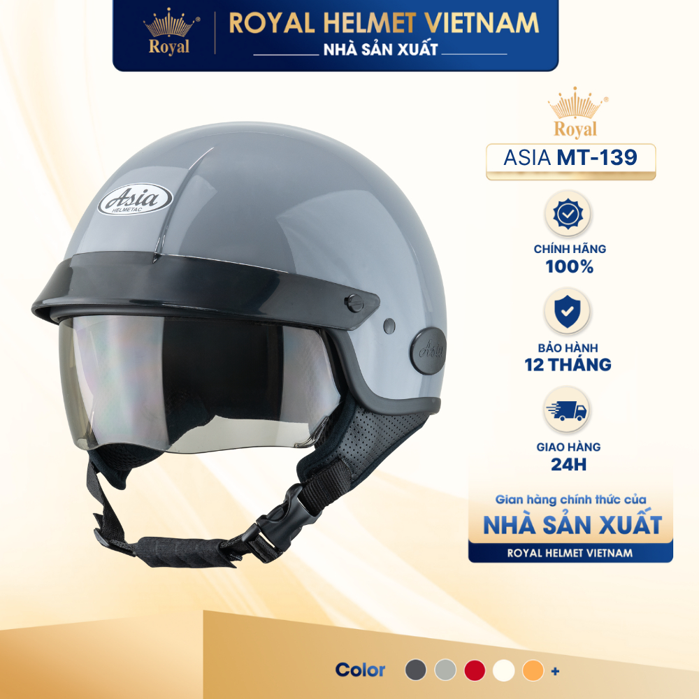 [NHÀ SẢN XUẤT] Mũ Bảo Hiểm Nữa Đầu Asia MT-139 Chính Hãng, Nón 1/2 Nam Nữ Lưỡi Trai Và Kính Âm Bảo Hành 12 Tháng