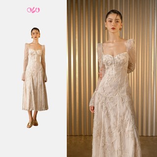  Đầm dài cổ vuông cúp ngực voan ren hoa sang trọng nữ tính Valerie phù hợp đi tiệc OLV 