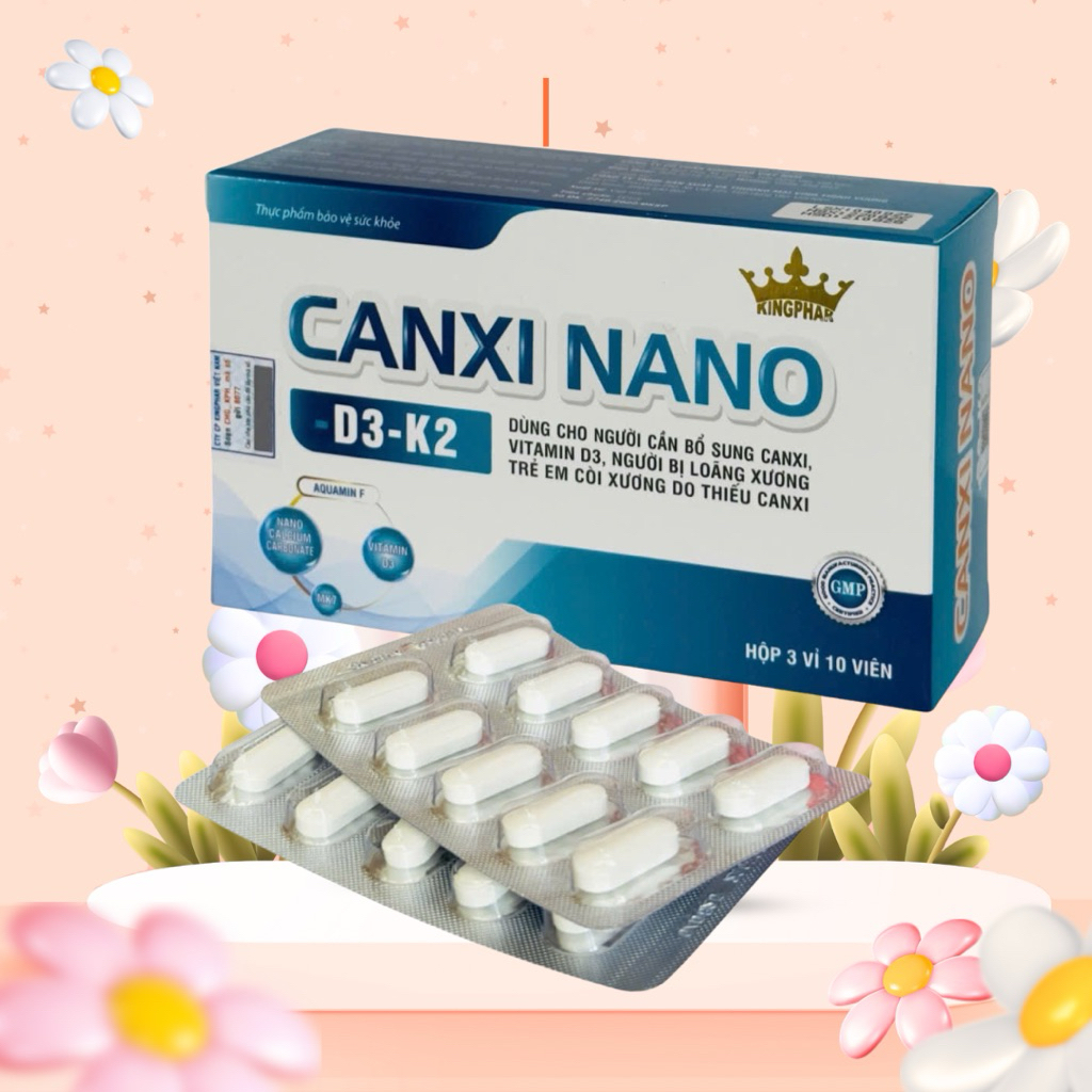 Canxi Nano – D3 – K2 kingphar 3 , hộp 30 viên ,hỗ trợ bổ sung canxi, vitamin D3 cho cơ thể