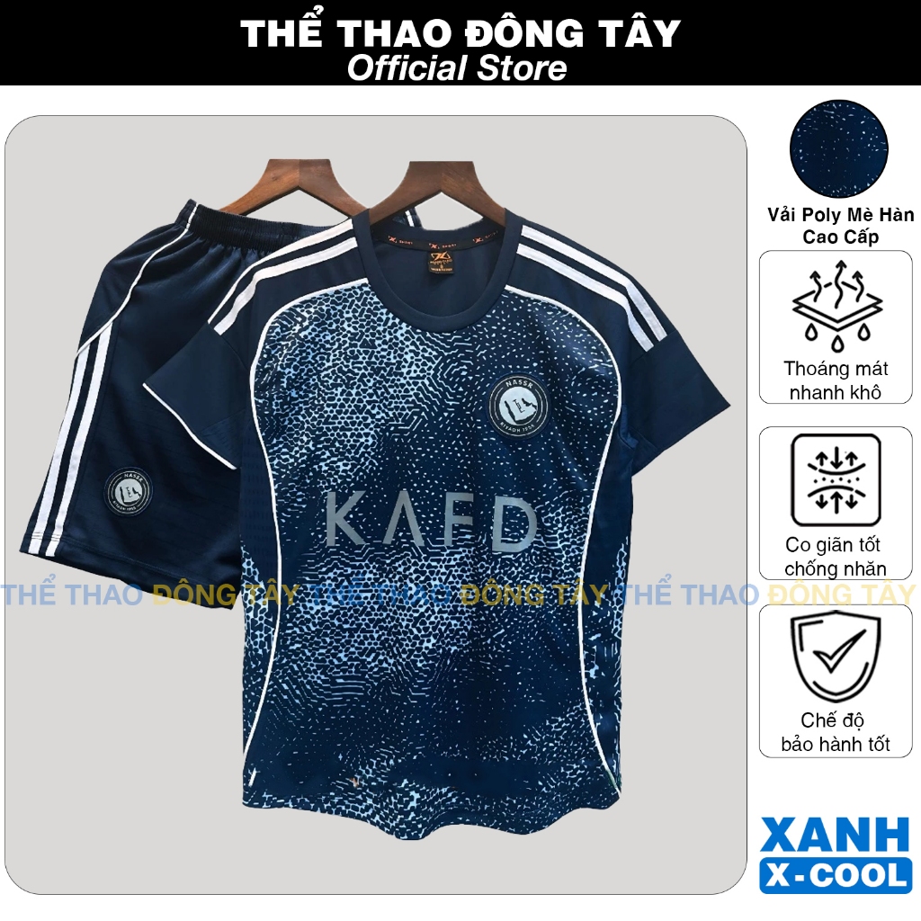 Bộ Quần Áo Bóng Đá Al Nassr Xanh Đen 2025 2026 - Vải Thun Mè X-Cool Cao Cấp Thoáng Mát, Logo Thêu - 
