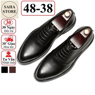 Giày tây nam công sở derby bigsize SAHA115 giầy da bò thật cao cấp đen nâu da bóng buộc dây cỡ to lớn 45 46 47 48