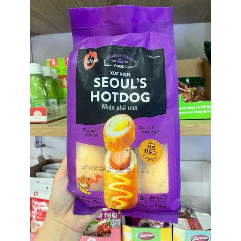 Xúc xích Seoul's hotdog nhân phô mai 250g(5 cái), Giao hàng hoả tốc