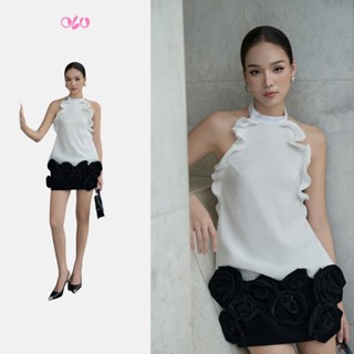  Áo cổ yếm bèo nhún hở lưng quyến rũ thanh lịch Crisanta phù hợp đi tiệc đi chơi OLV 