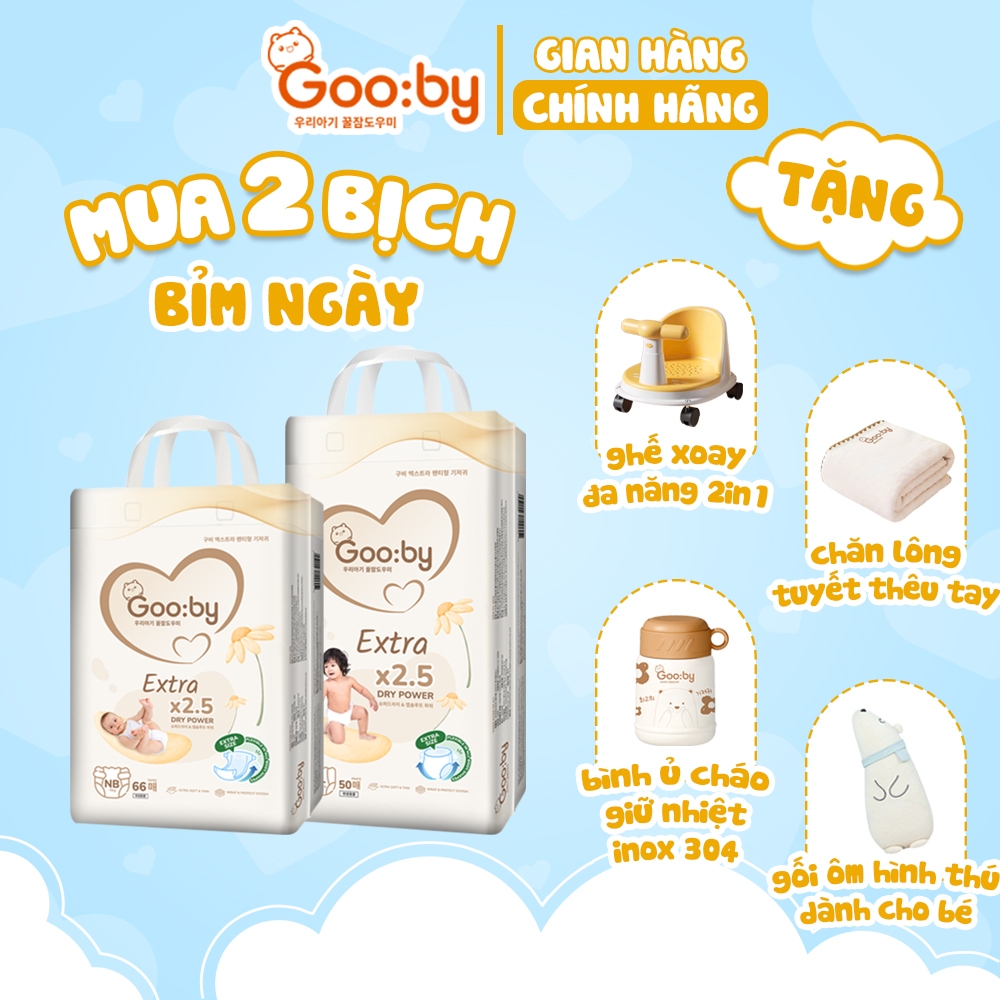 (Combo quà) 2 Bịch Tã/bỉm Gooby Extra mềm mại, chống tràn, siêu thấm hút đủ size cho bé 4-30KG