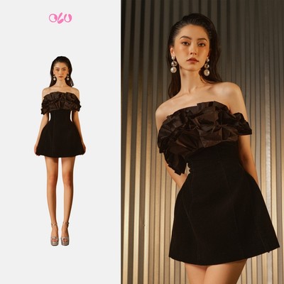 Đầm OLV cúp ngực phối voan cách điệu dáng ngắn quyến rũ sang trọng Kiari phù hợp đi tiệc