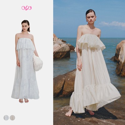 Đầm OLV kiểu tơ maxi cúp ngực dáng suông dài phối bèo Cherith nhiều màu phù hợp đi biển du lịch