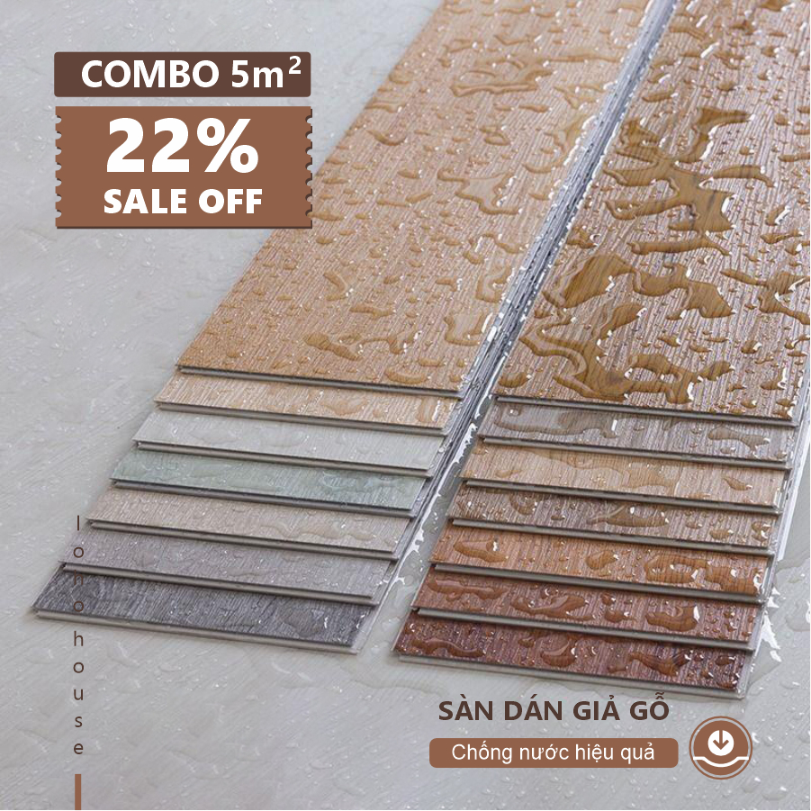 Sàn Nhựa Giả Gỗ Dán Keo Cao Cấp Loho House | COMBO 5m2 (36 tấm) | Bóc dán, sẵn keo 91.44 x15.44 cm