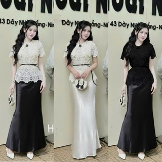  S11  TÁO ĐỎ BIGSIZE 55-90KG  SET 3 MÓN BIGSIZE ÁO REN + CHÂN VÁY LỤA + THẮT LƯNG 