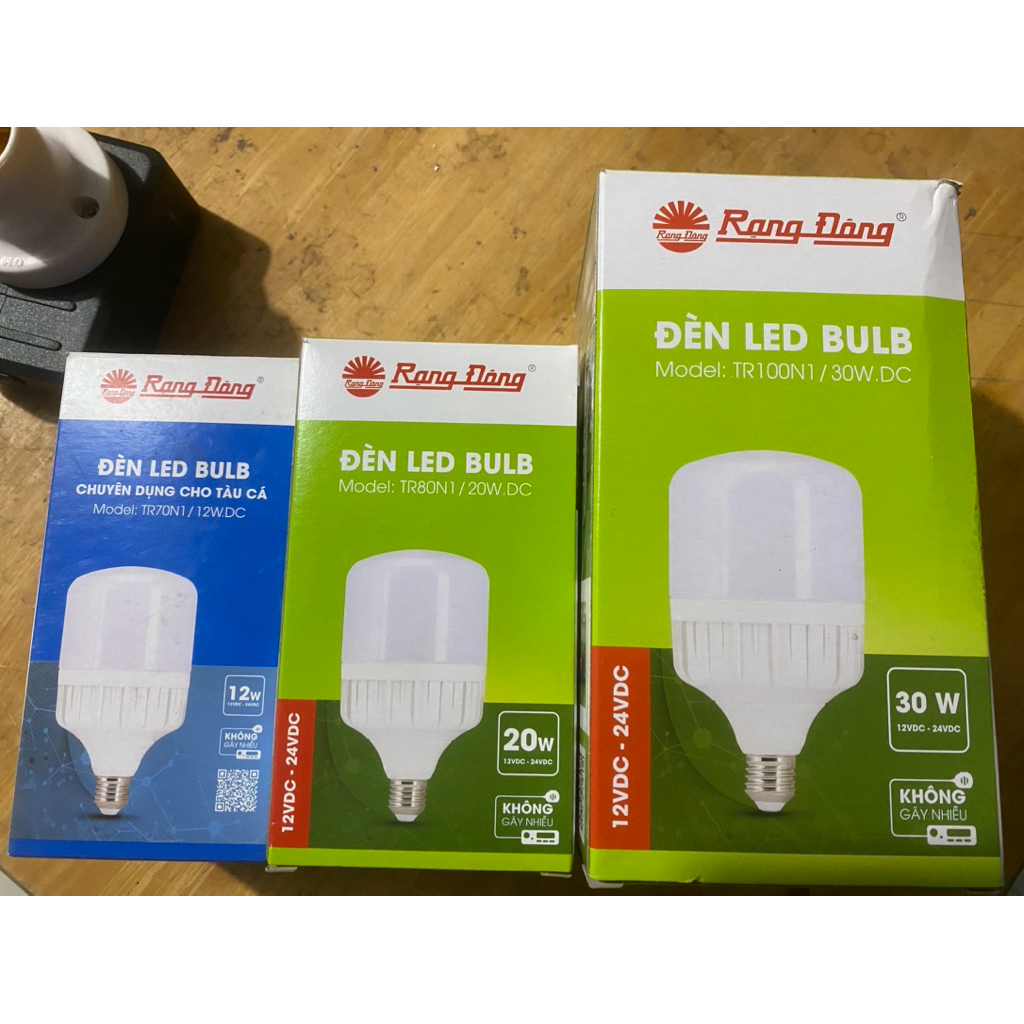 Bóng Đèn Led 12V-24V DC Rạng Đông đui xoáy E27 Công Suất 12W 20W 30W - đế chuyển pin phổ thông - Bón