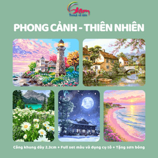  Tranh Tô Màu Theo Số Phong Cảnh Thiên Nhiên Tổng Hợp GAM Đã Căng Khung Dày Tự Tô Giảm Căng Thẳng 