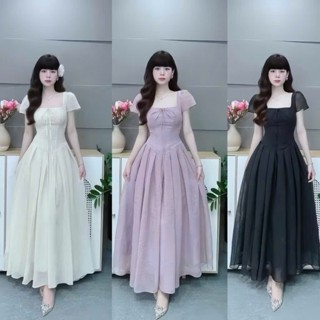  BIGSIZE HIẾU HIẾU  55-100KG  - Váy nữ voan maxi dáng dài cổ vuông cột nơ điệu đà D538 