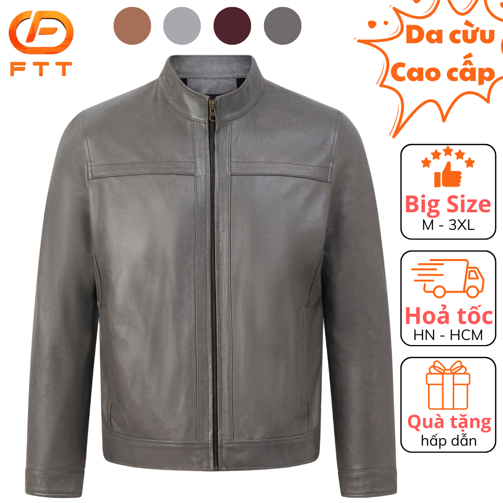 Áo khoác da cừu nam Racer Jacket viền ngang ngực FTT Leather da thật bền bỉ không bong, tróc AD204
