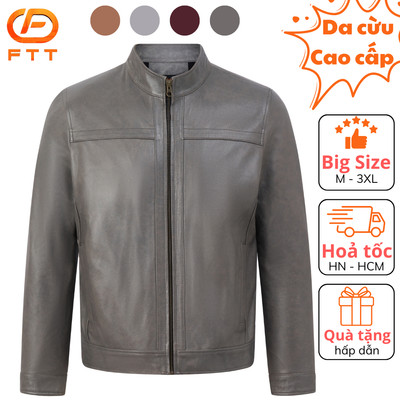 Áo khoác da cừu nam Racer Jacket viền ngang ngực FTT Leather da thật bền bỉ không bong, tróc AD204