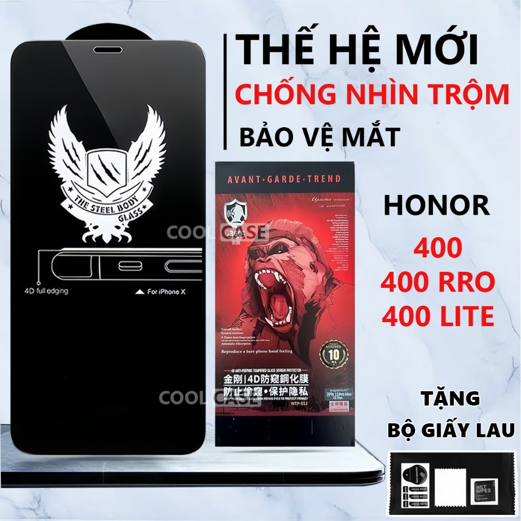 Kính cường lực chống nhìn trộm Honor 400/ 400 Pro/ 400 Lite chống ánh sáng xanh, bảo vệ mắt-Cool Cas