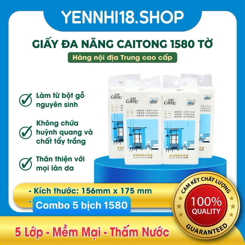 [Combo 5 Bịch ] Loại 1580 Giấy Rút Treo Tường Caitong 1580  Tờ - Tặng 1 Móc Treo - Hàng Nội Địa Trun