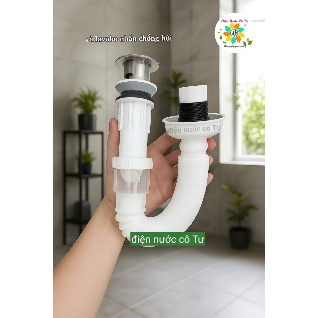 Bộ xả Lavabo 1 nhấn có chống hôi Trắng - xả lavabo, xả chậu rửa mặt