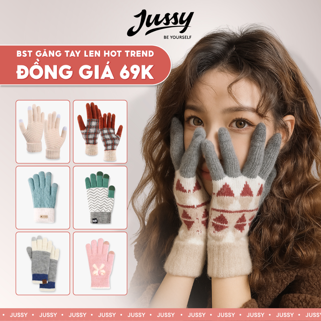 Găng Tay Len Nam Nữ Tổng Hợp Nhiều Mẫu Hot Tren Jussy Official Bao Tay Cảm Ứng Chống Gió Lạnh Chất Len Dệt Kim Dày Ấm Áp
