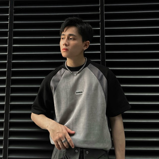 Áo thun tay lỡ vải da lộn DATO màu ĐEN/XÁM - áo phông phối màu form rộng unisex nam nữ/ Jaystoree