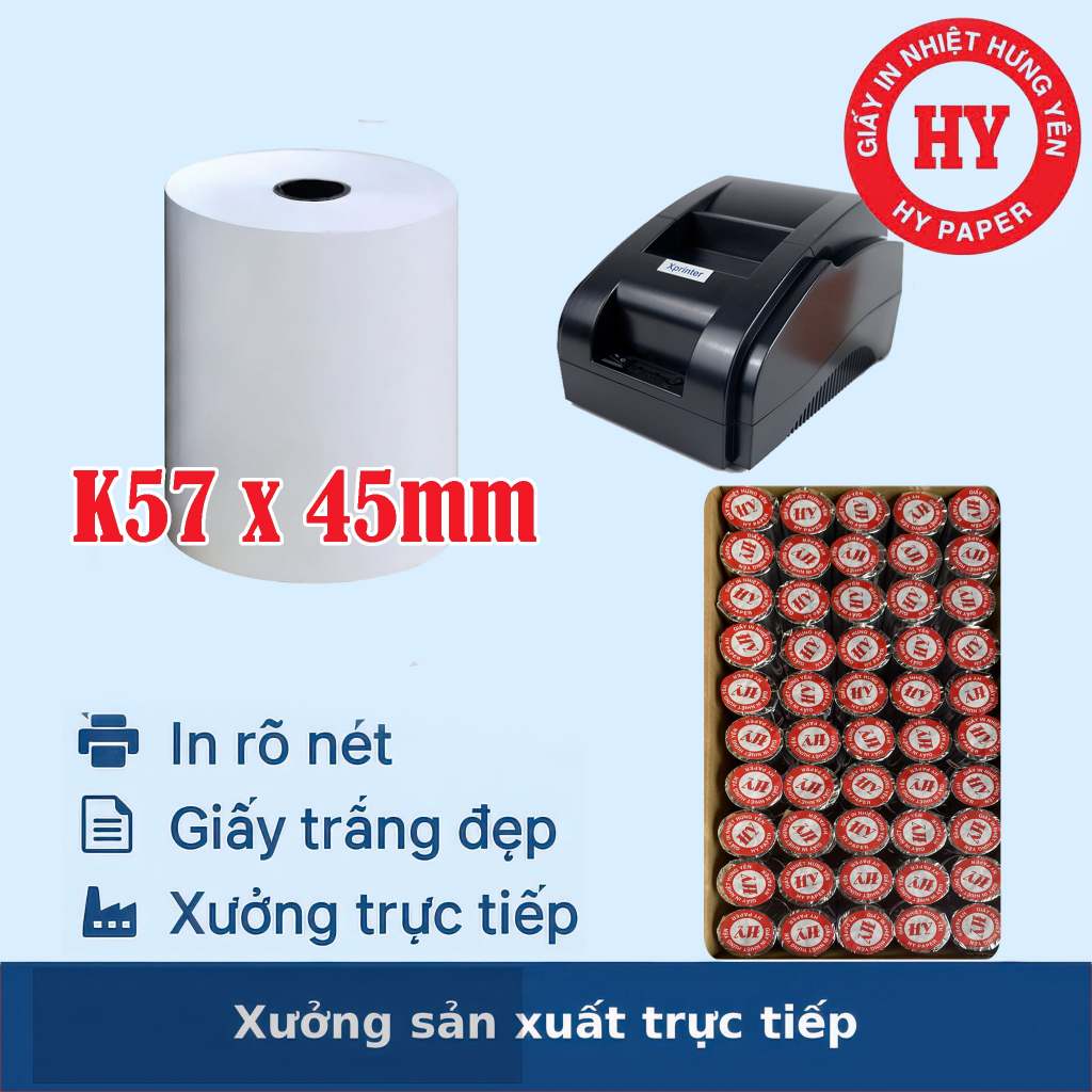 Giấy In Nhiệt K57x45 Giấy In Bill POS 57mm x 45mm – Máy In Hóa Đơn Mini Bluetooth