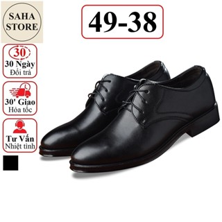 Giày da nam cao cấp đen SAHA140 giầy tây công sở buộc dây derby mũi tròn big size to bigsize cỡ lớn 45 46 47 48 49