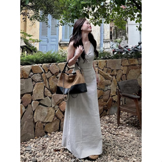 Đầm maxi sọc cổ yếm có túi dự tiệc đi chơi HT406, kèm hình thật sp