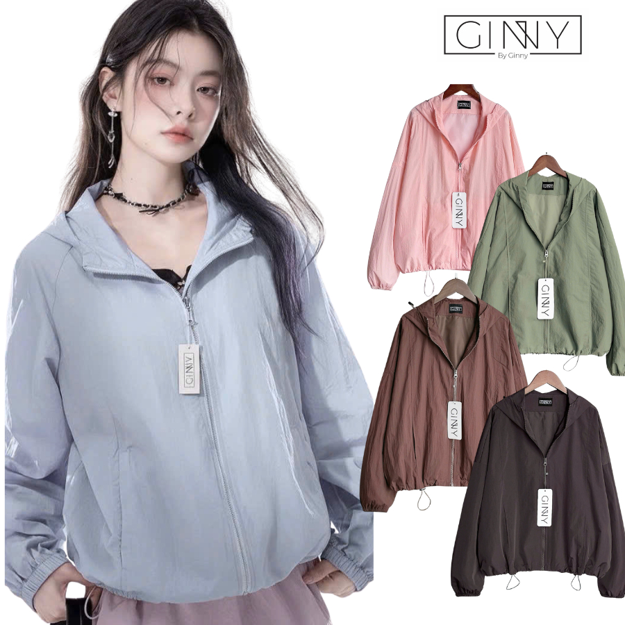 Áo khoác dù chống nắng nữ Orange CG-02 |Tone màu basic dễ phối đồ, có nón to, có tui trong túi ngoài