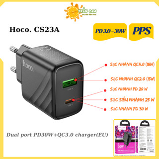 Củ sạc nhanh 30W chính hãng Hoco 2 cổng type c (pd30w) và usb QC3.0 tiêu chuẩn chống cháy nổ cho ip iphone samsung