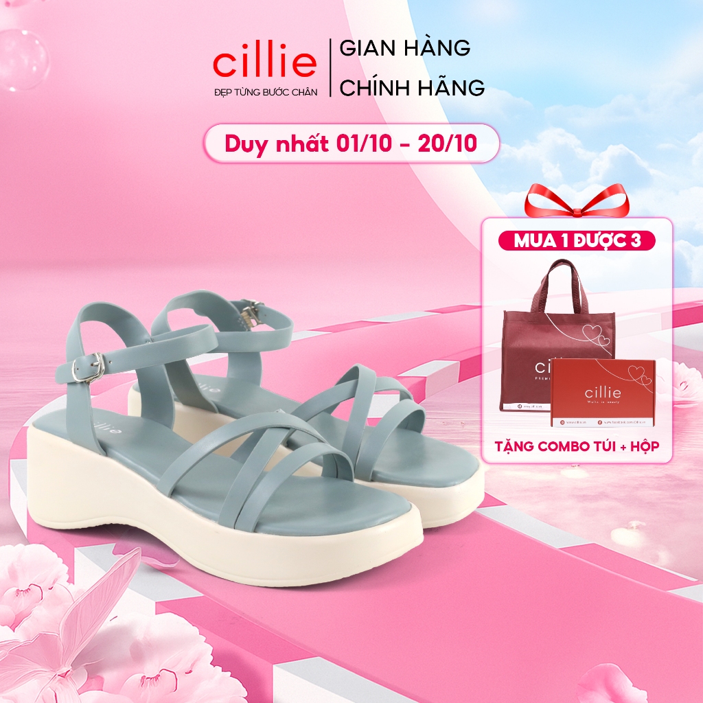 Giày Sandal Đế Xuồng Nữ Cillie Quai Chéo Đế Cao Dễ Đi Êm Chân Chống Trơn SD07