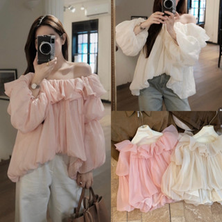   VIDEO ẢNH THẬT SẴN  Áo trễ vai bèo tay dài bồng chất voan tơ phù hợp cho các bữa tiệc đi chơi sống ảo LCA56A 