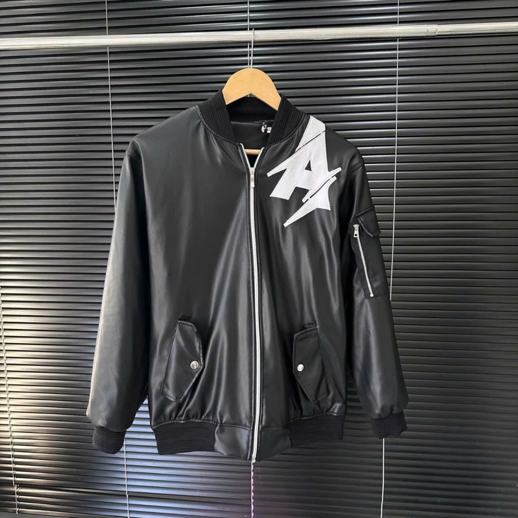 Áo Khoác Da PU Nam Họa Tiết Chữ A Lớn Vắt Qua Vai Siêu Hót - Áo Da Nam Chữ A Lớn Vắt Vai
