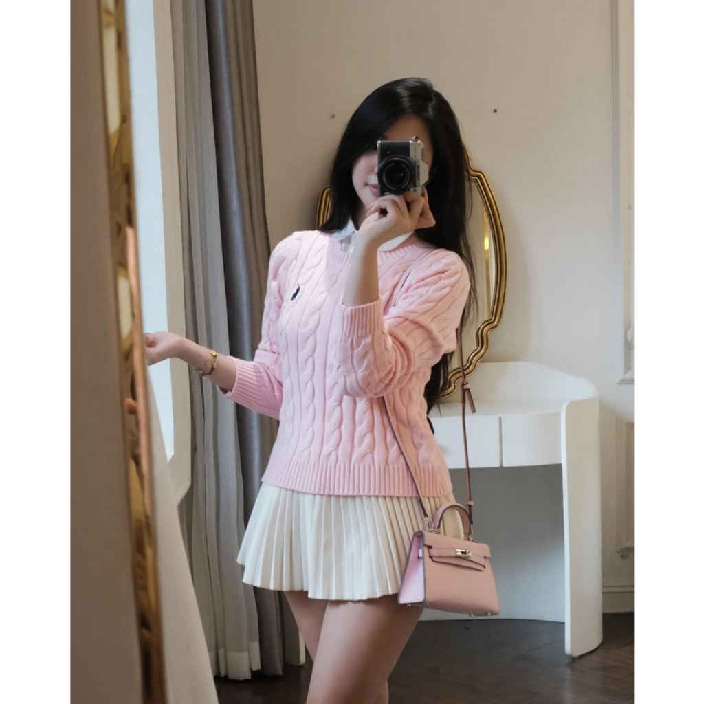 Áo Len Dệt Kim Nữ Form Basic Cổ Tròn Thêu Logo Nhỏ Phong Cách Hàn Quốc Siêu Hot Th20 | BigBuy360 - bigbuy360.vn