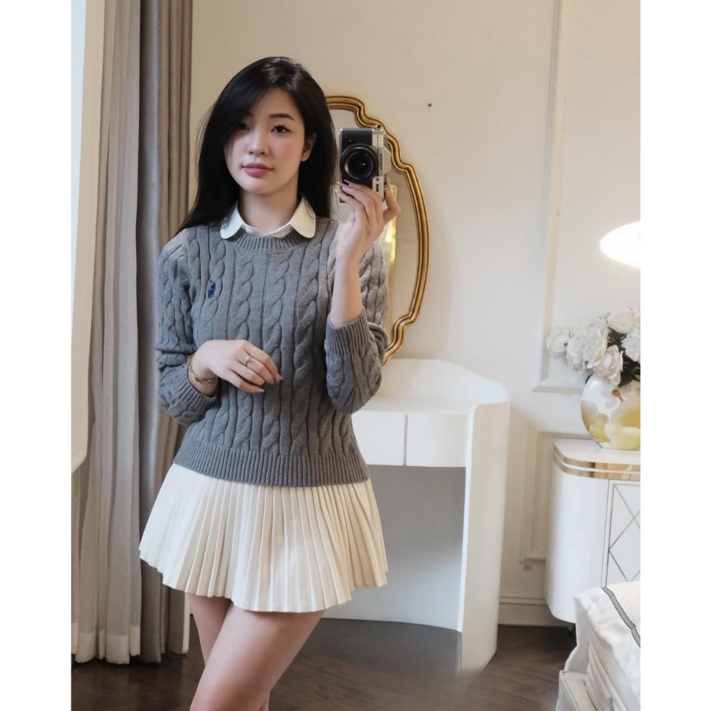 Áo Len Dệt Kim Nữ Form Basic Cổ Tròn Thêu Logo Nhỏ Phong Cách Hàn Quốc Siêu Hot Th20 | BigBuy360 - bigbuy360.vn