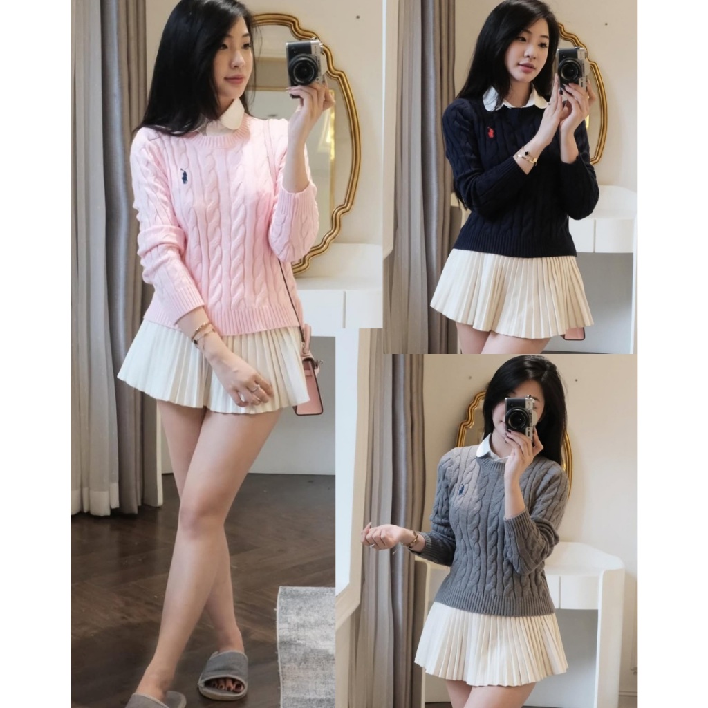 Áo Len Dệt Kim Nữ Form Basic Cổ Tròn Thêu Logo Nhỏ Phong Cách Hàn Quốc Siêu Hot Th20