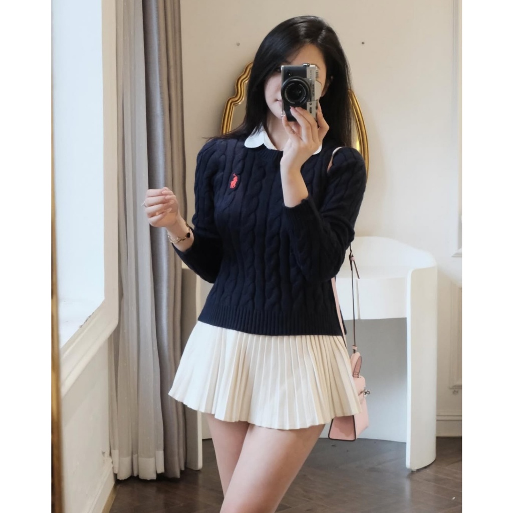 Áo Len Dệt Kim Nữ Form Basic Cổ Tròn Thêu Logo Nhỏ Phong Cách Hàn Quốc Siêu Hot Th20 | BigBuy360 - bigbuy360.vn