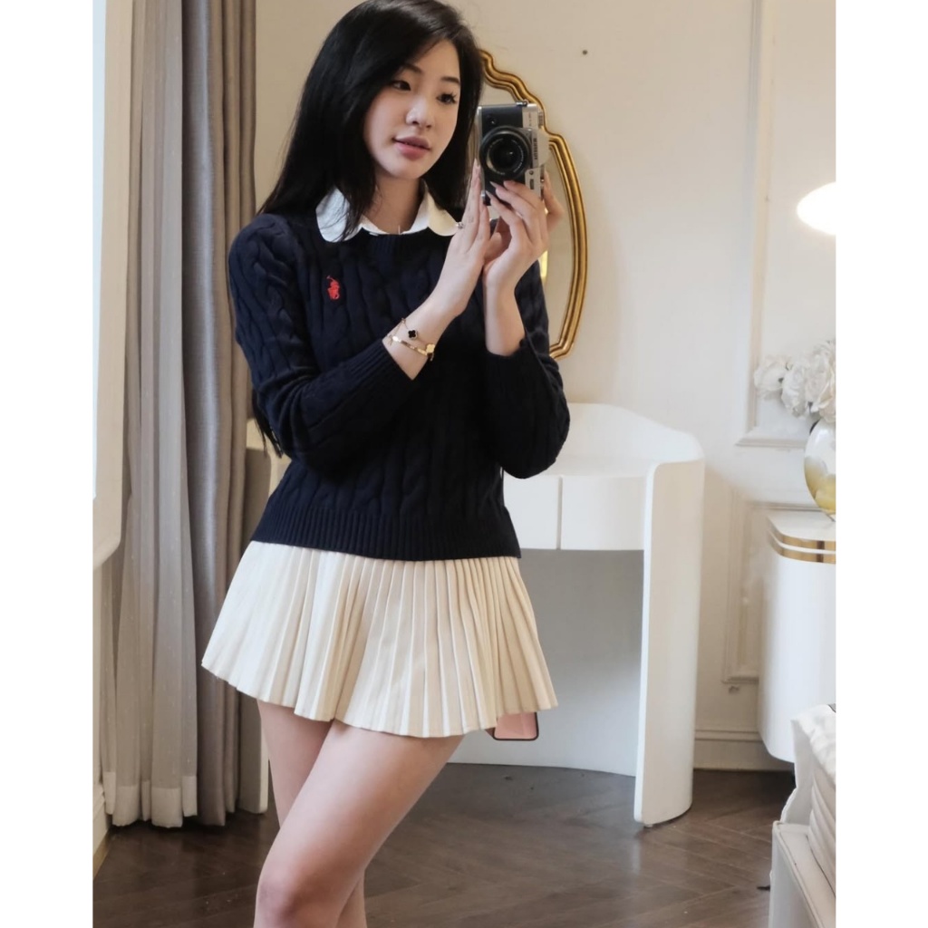 Áo Len Dệt Kim Nữ Form Basic Cổ Tròn Thêu Logo Nhỏ Phong Cách Hàn Quốc Siêu Hot Th20 | BigBuy360 - bigbuy360.vn