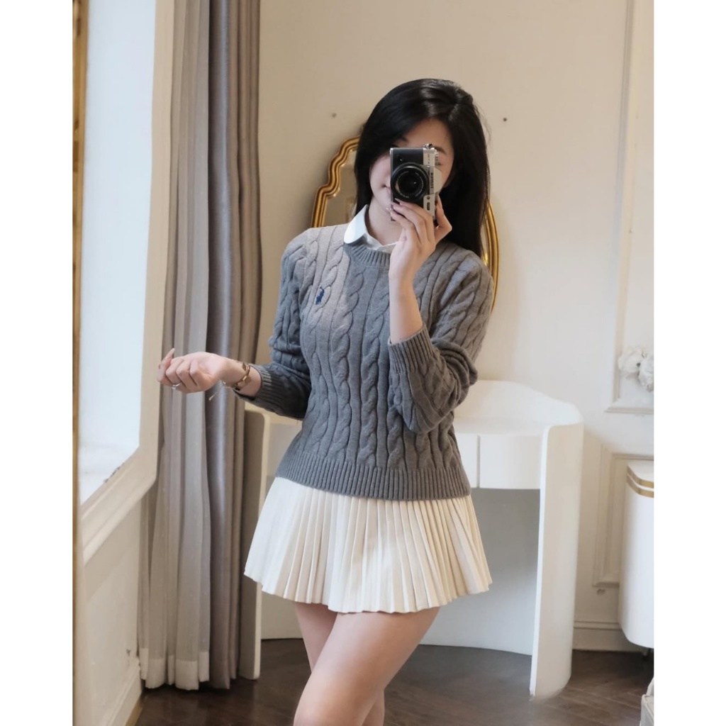 Áo Len Dệt Kim Nữ Form Basic Cổ Tròn Thêu Logo Nhỏ Phong Cách Hàn Quốc Siêu Hot Th20 | BigBuy360 - bigbuy360.vn