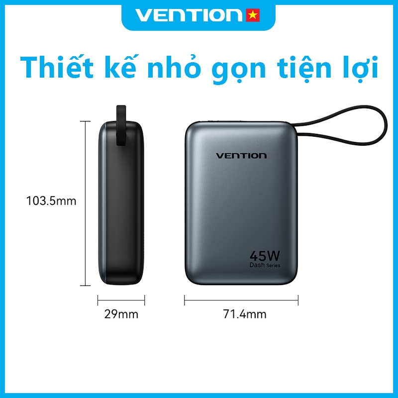 Sạc Dự Phòng 20000mAh 45W Vention PD3.0 Tốc Độ Cao,Thiết Kế Nhỏ Gọn, Tích Hợp Dây Type-C, Cho Điện Thoại,Tai Nghe,Tablet | BigBuy360 - bigbuy360.vn