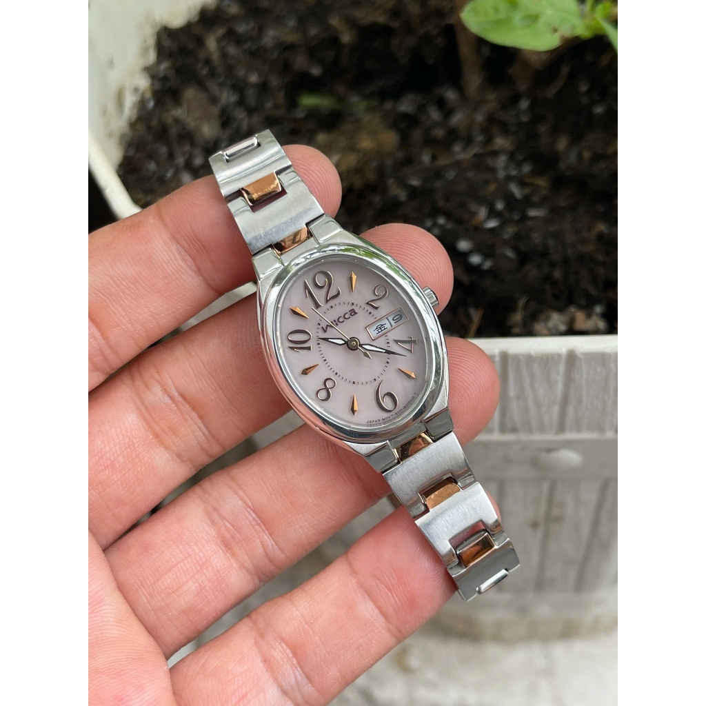 Đồng hồ nữ Wicca mặt hồng thương hiệu citizen pin năng lượng hàng si