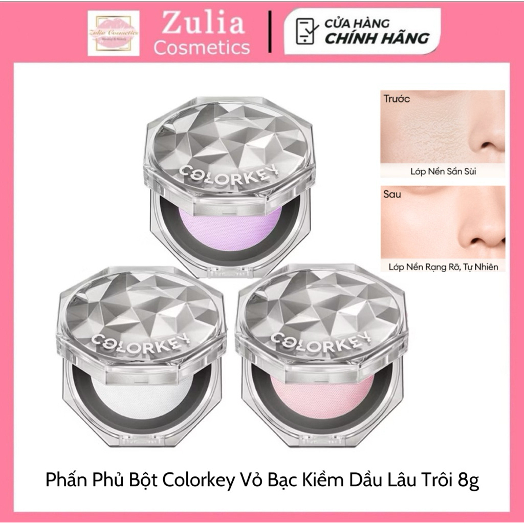 [COLORKEY] Phấn Phủ Bột Colorkey Vỏ Bạc Kiềm Dầu Lâu Trôi Lasting Naturally 8g