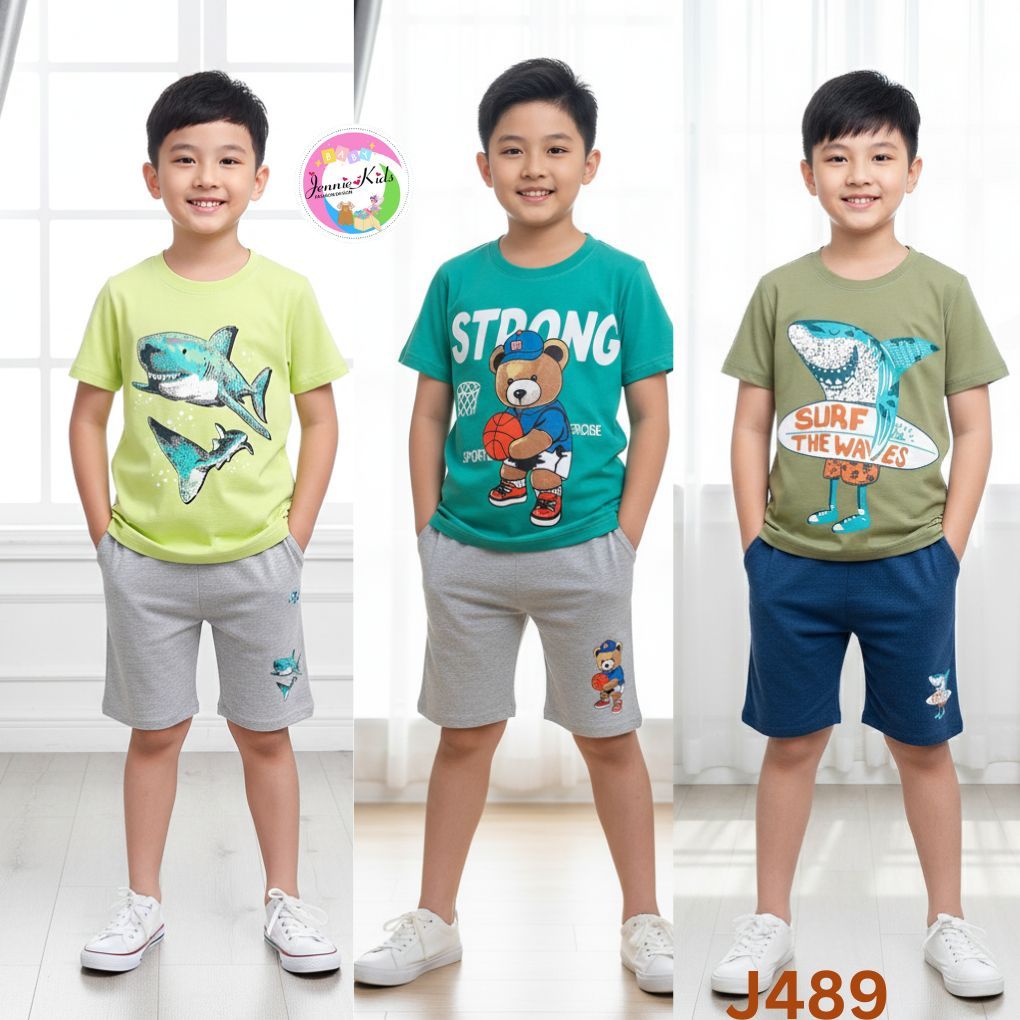 15 đến 40kg Đồ bộ bé trai Đồ bé trai ngắn tay size đại vải cotton xuất mềm mát J490