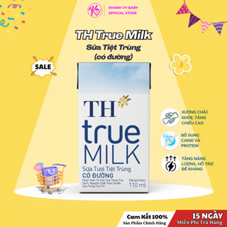  Sữa tươi tiệt trùng TH True Milk có đường 110ml thùng 48 hộp hàng chính hãng cho bé 
