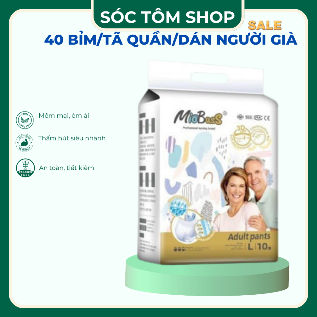 [ Ng già Mio 4b] Combo 4 bịch ( mỗi bịch 10 miếng) Bỉm/Tã Quần/Dán Người Già Miobuss size M/L/XL