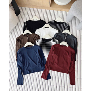  Áo phông trơn dài tay cổ tròn basic croptop hàng Quảng Châu 6162 