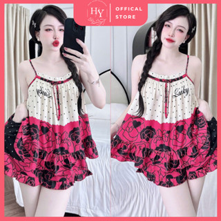  Đồ Ngủ Nữ Sexy HEUN YOUNG Bộ 2 Dây Quần Đùi Bèo Tầng Lụa Latin Mềm Mịn Mặc Nhà Dễ Thương 45-65kg 