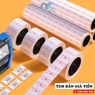 Tem in giá t.iền, Tem giấy bấm giá dùng cho máy bắn giá MX5500 - 1 Cuộn 500 tem